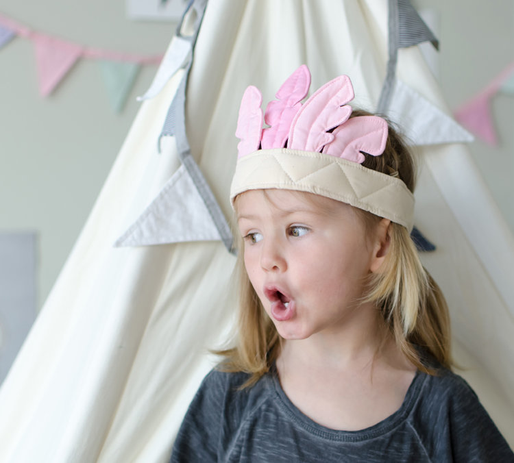 Pink Fabric Feather Crown By Oskar & Ellen