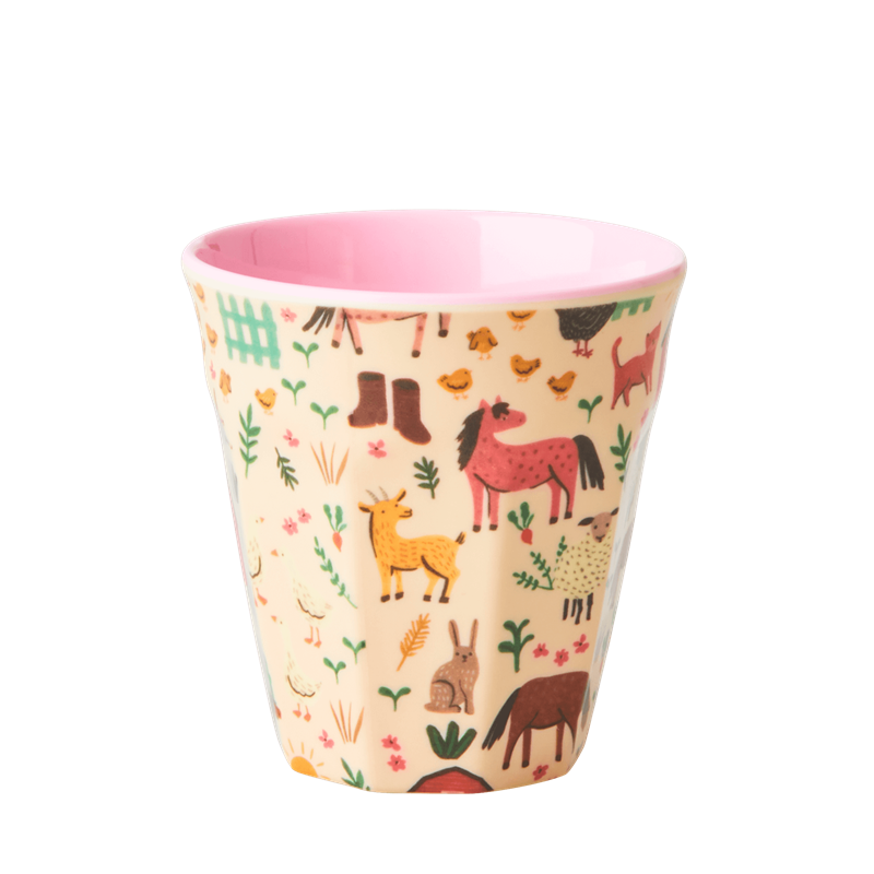 Pink Farm Print Kids Small Melamine Cup Rice DK