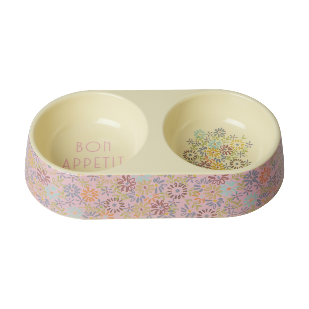 Pink Floral Melamine Pet Food & Water Bowl By Rice