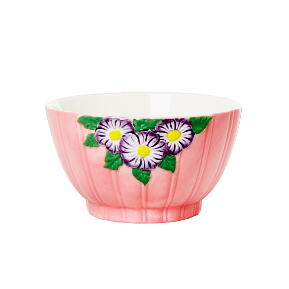 Ceramic Bowl with Embossed Pink Flower Design Rice DK