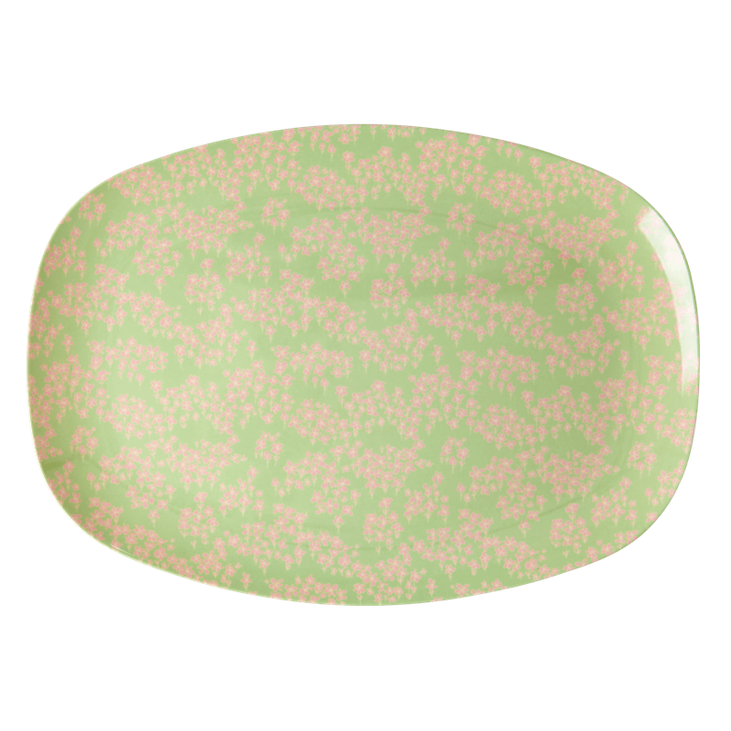 Pink Flower Field Print Rectangular Melamine Plate By Rice DK