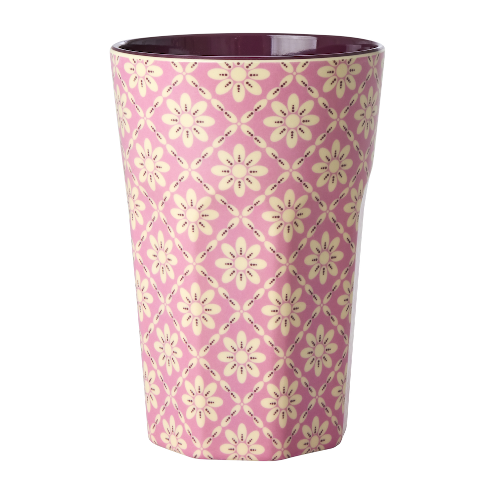 Pink Graphic Flower Print Melamine Tall Cup By Rice DK