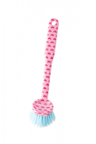 Pink with Heart Print Dish Washing Brush By Rice