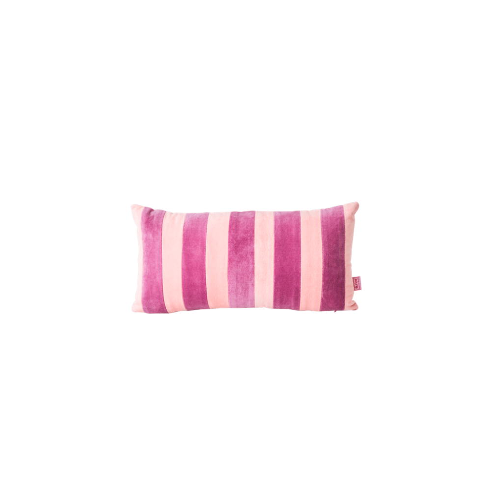Pink and Purple Velvet Striped Cushion By Rice DK