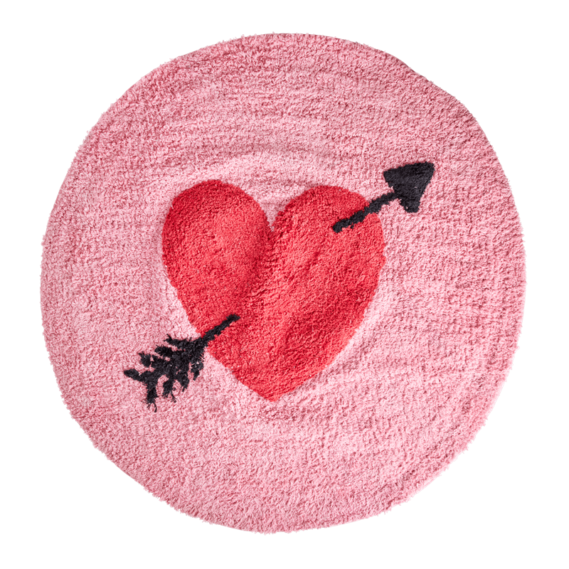 Round Floor Mat Pink with Red Heart By Rice DK