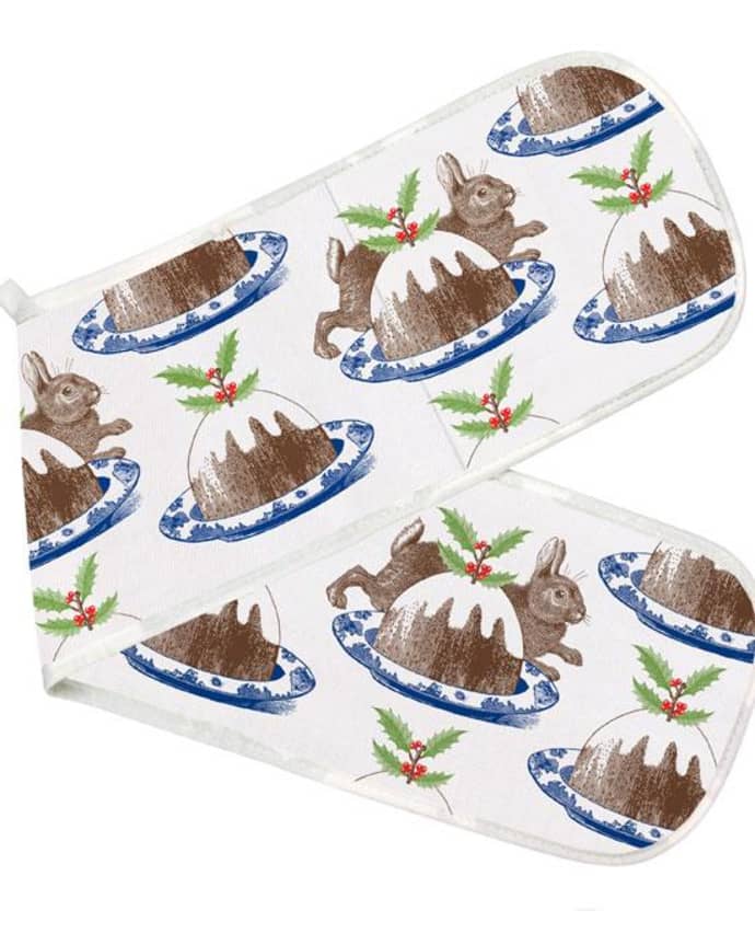Thornback Peel Rabbit and Pudding Print Oven Gloves Vibrant Home