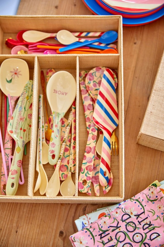 Raffia Cutlery Box Embroidered Happy By Rice DK