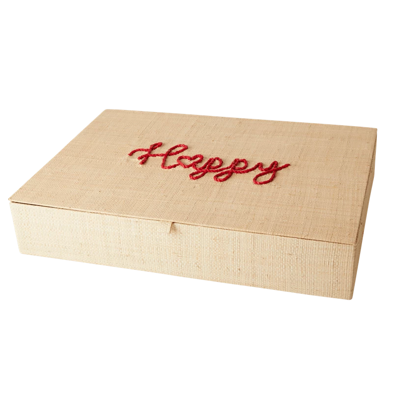 Raffia Cutlery Box Embroidered Happy By Rice DK