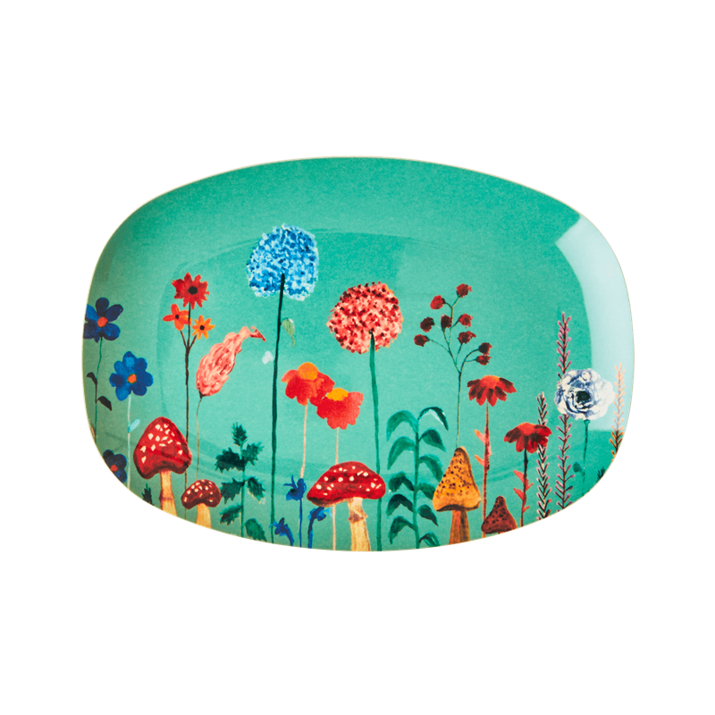 Winter Flower Collage Print Small Rectangular Melamine Plate By Rice DK