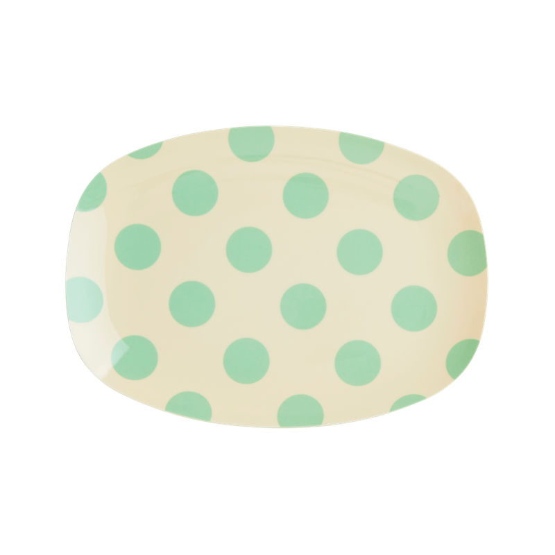 Cream with Green Dot Print Small Melamine Rectangular Plate By Rice DK