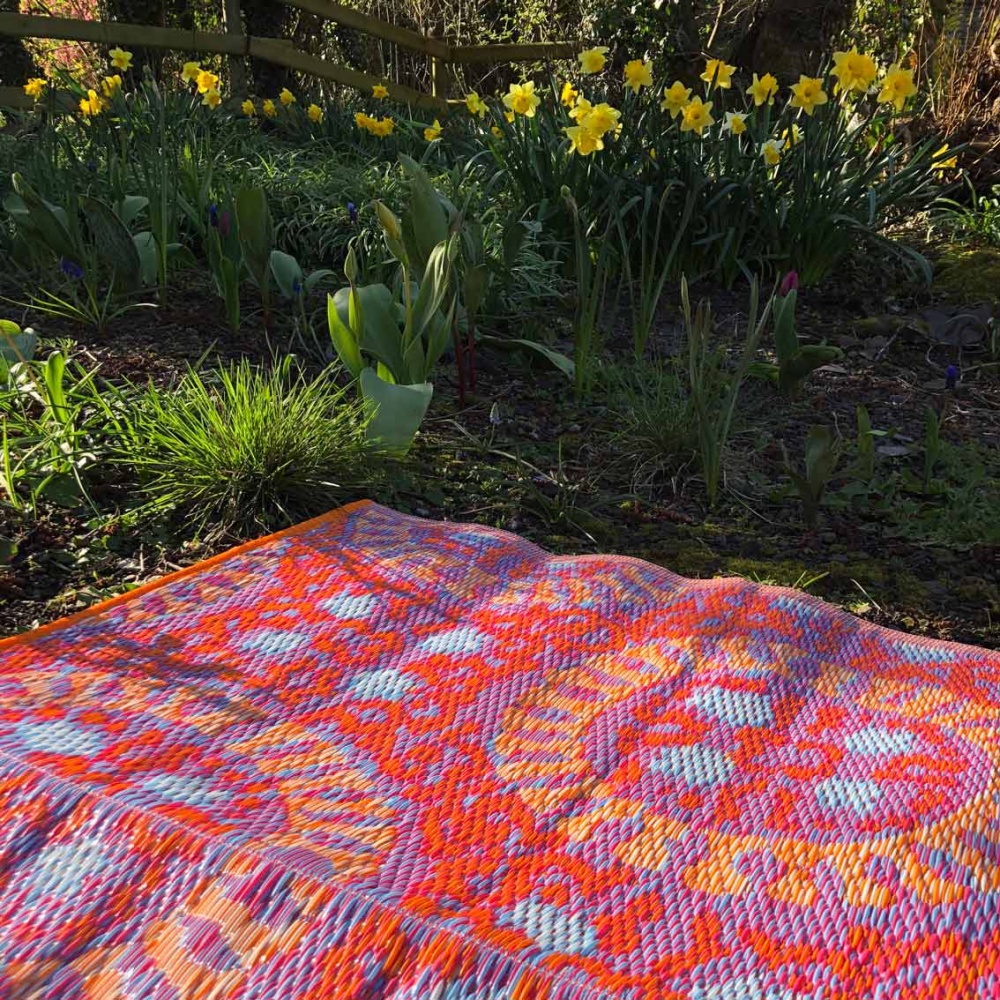 Red Geometric Print Outdoor Rug By Talking Tables