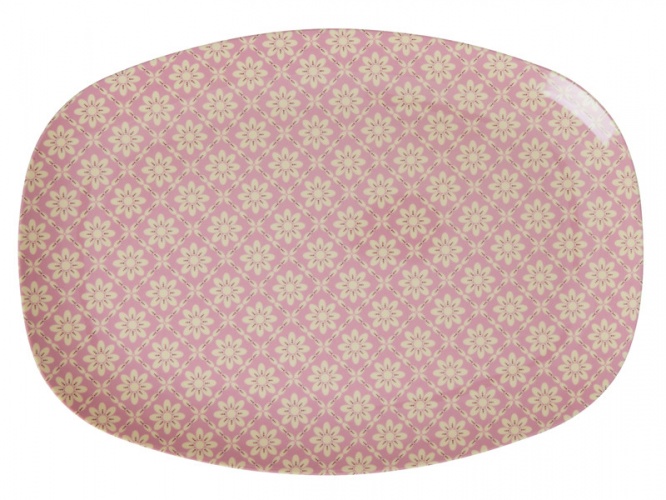 Pink Graphic Flower Print Melamine Rectangular Plate By Rice DK