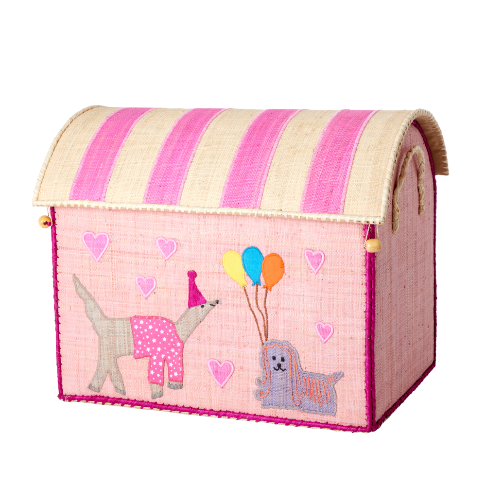 Pink Party Animal Medium Raffia Toy Storage Baskets Rice DK