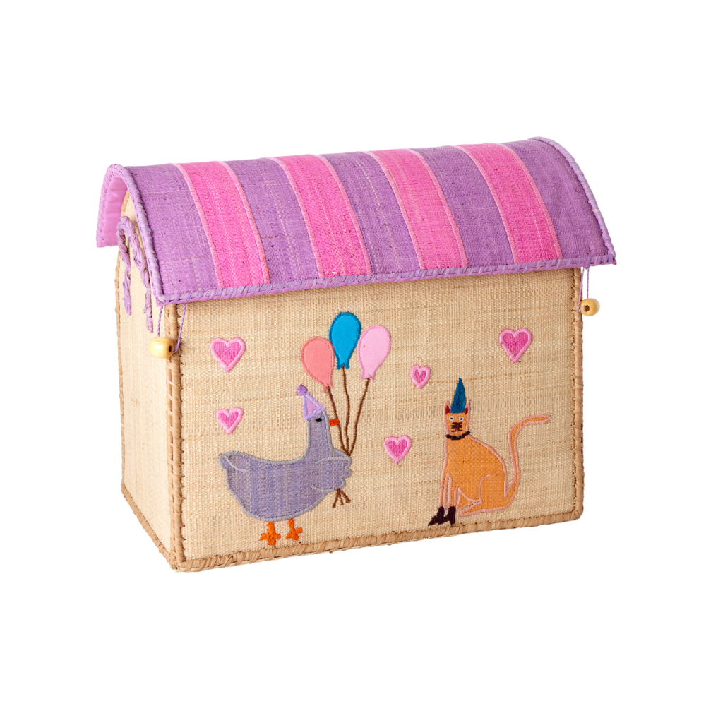 Pink Party Animal Small Raffia Toy Storage Basket Rice DK