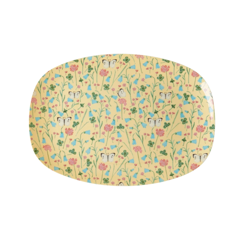 Butterfly Print in Soft Yellow Small Rectangular Melamine Plate Rice DK