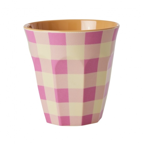 Pink Check Print Melamine Cup By Rice