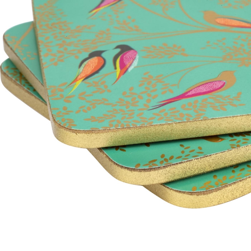 Coasters Set of 6 Green Bird Print By Sara Miller