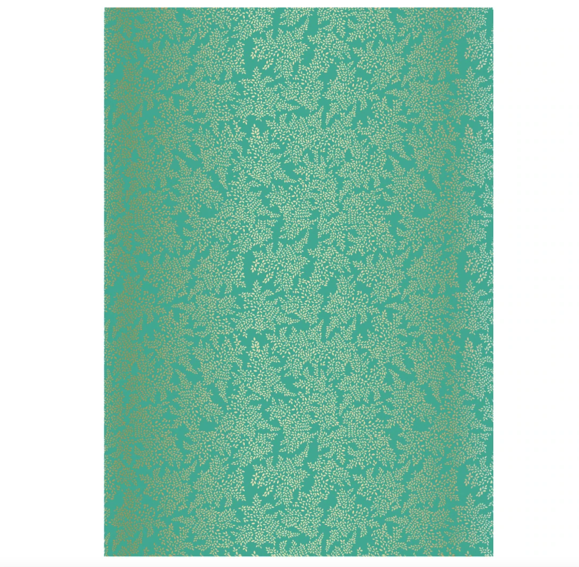 Jade Green with Gold Leaves Print Gift Wrapping Paper Sara Miller