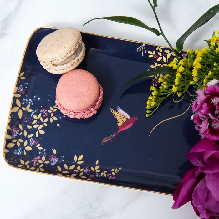 Navy Blue Hummingbird Print Trinket Tray By Sara Miller London