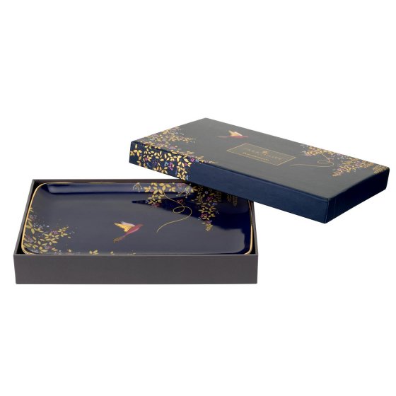 Navy Blue Hummingbird Print Trinket Tray By Sara Miller London