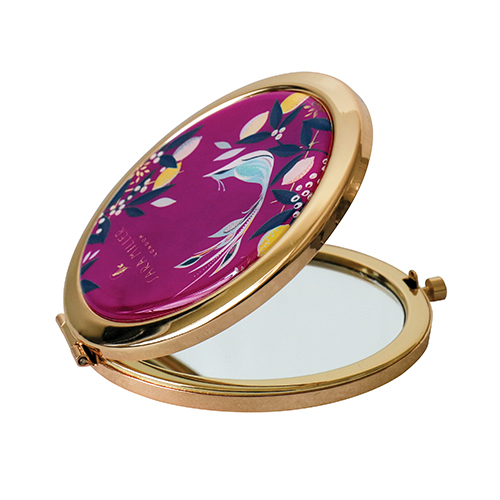 Pink Songbird Print Compact Cosmetic Mirror By Sara Miller London