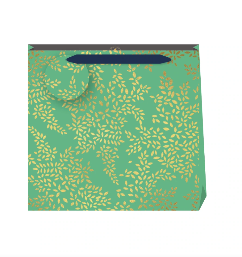 Jade Green Gold Leaves Print Small Gift Bag By Sara Miller