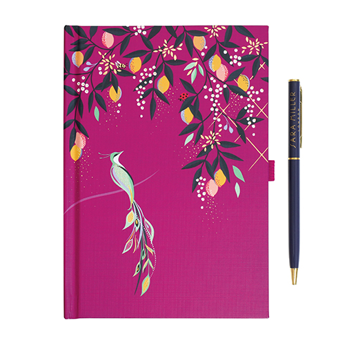 Pink Orchard Songbird Print Notebook & Pen Set By Sara Miller London