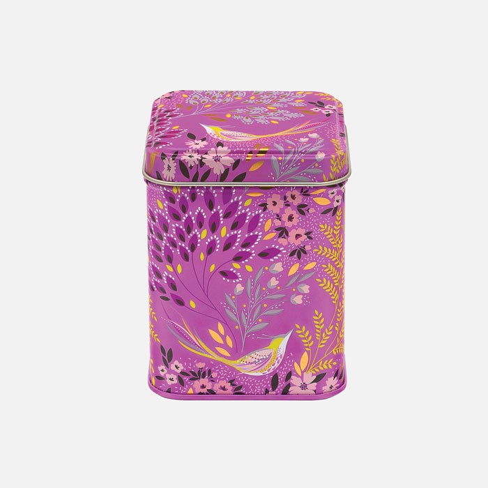 Plum Songbird Print Small Square Tin by Sara Miller