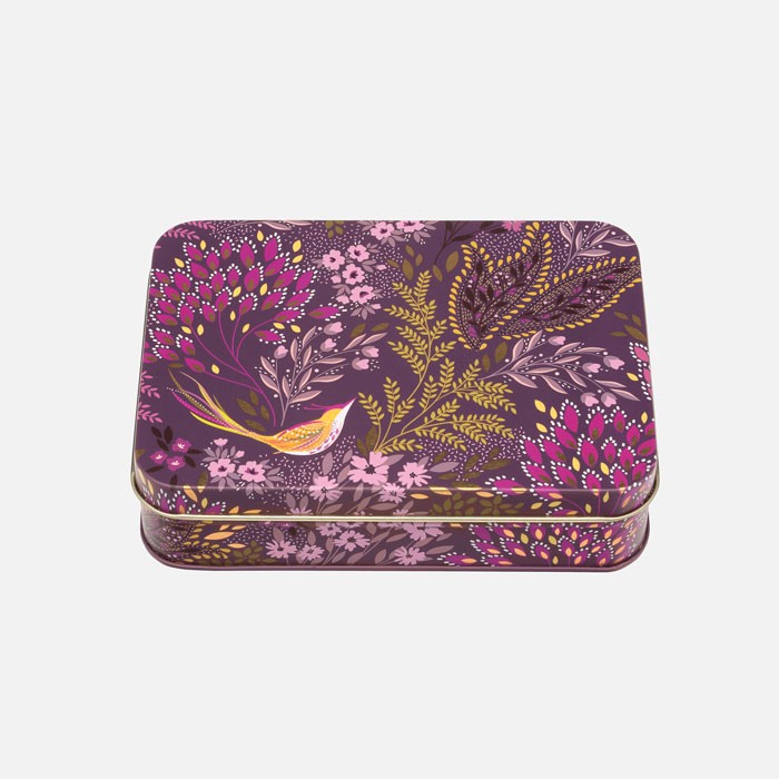 Plum Songbird Print Small Rectangular Tin Sara Miller