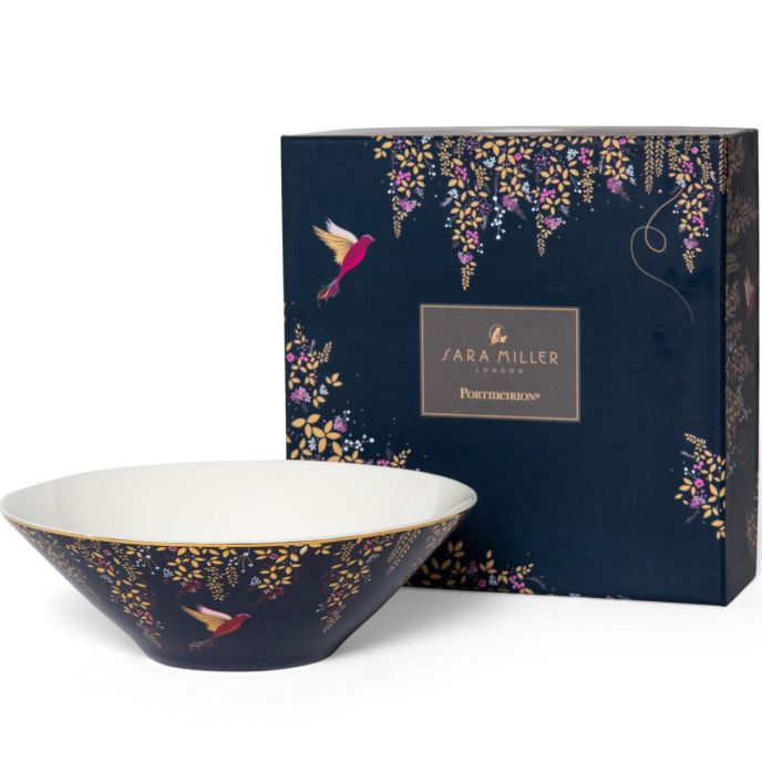 Navy Blue Hummingbird Print Medium Salad Bowl By Sara Miller London