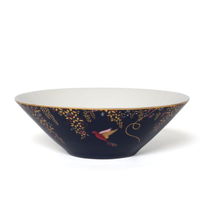 Navy Blue Hummingbird Print Medium Salad Bowl By Sara Miller London