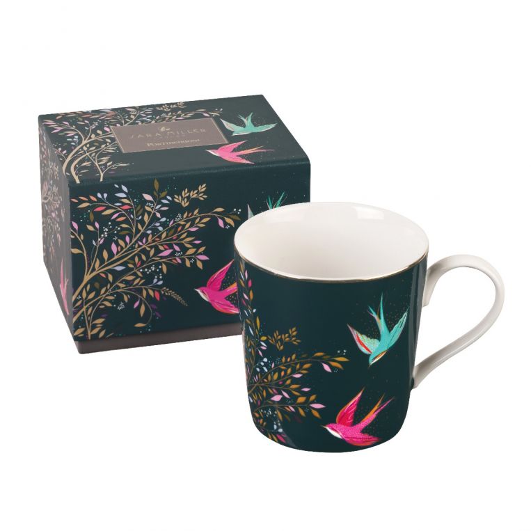 Dark Green Swallow Print Mug Chelsea Collection Sara Miller London