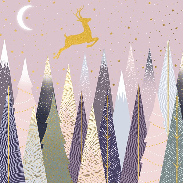 Deer in Forest Print Christmas Cards Set of 10 By Sara Miller