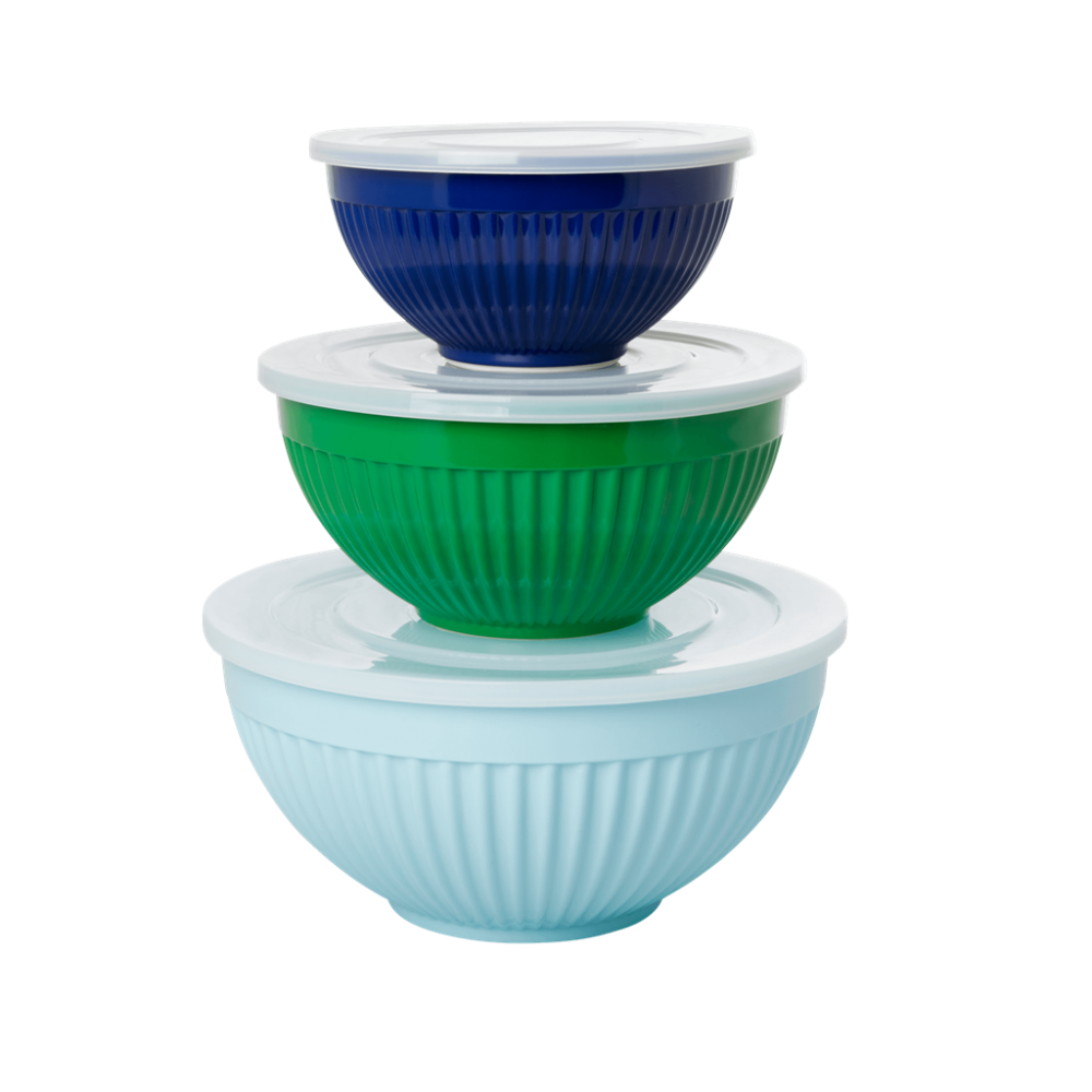 Melamine Stacking Storage Bowls Set of 3 Blues & Green By Rice DK