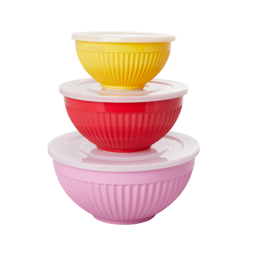 Melamine Stacking Storage Bowls Set of 3 Pink, Red, Yellow By Rice DK
