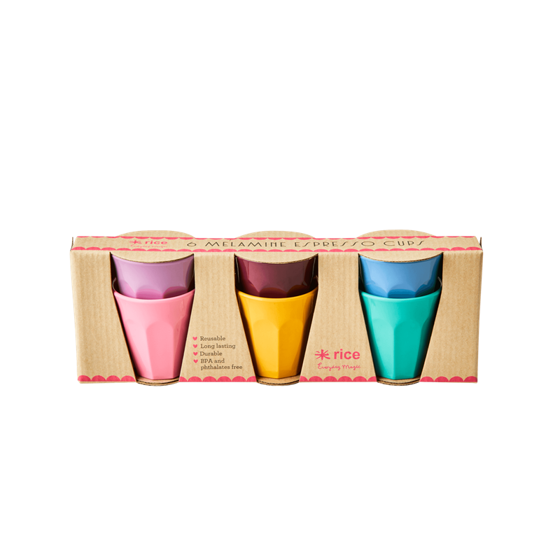 Set of 6 Melamine Espresso Cups in Dance Out Colours by Rice DK
