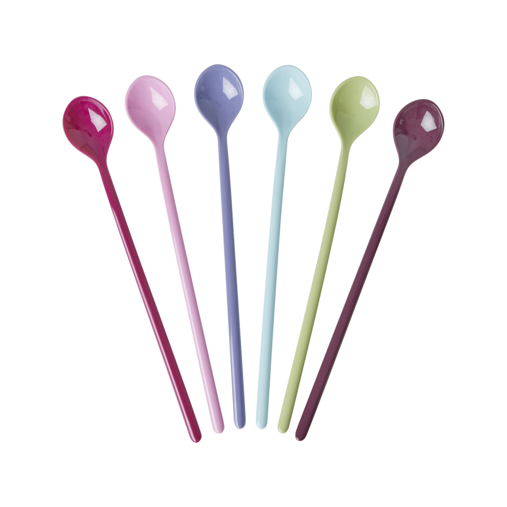 Set of 6 Long Handled Melamine Latte Spoons Viva La Vida Colours Rice DK