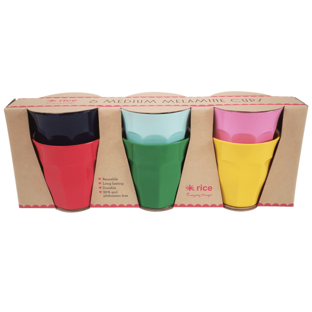 Set of 6 Melamine Cups in Favourite Colours By Rice DK