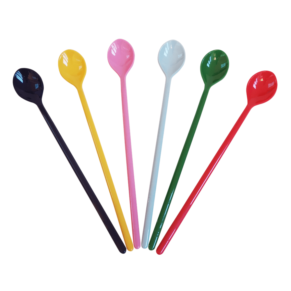 Set of 6 Long Handled Melamine Spoons Favourite Colours Rice DK