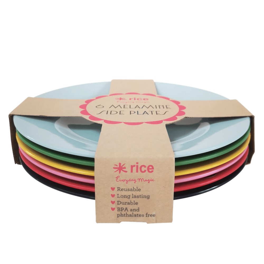 Set of 6 Melamine Side Plates Favourite Colours By Rice DK