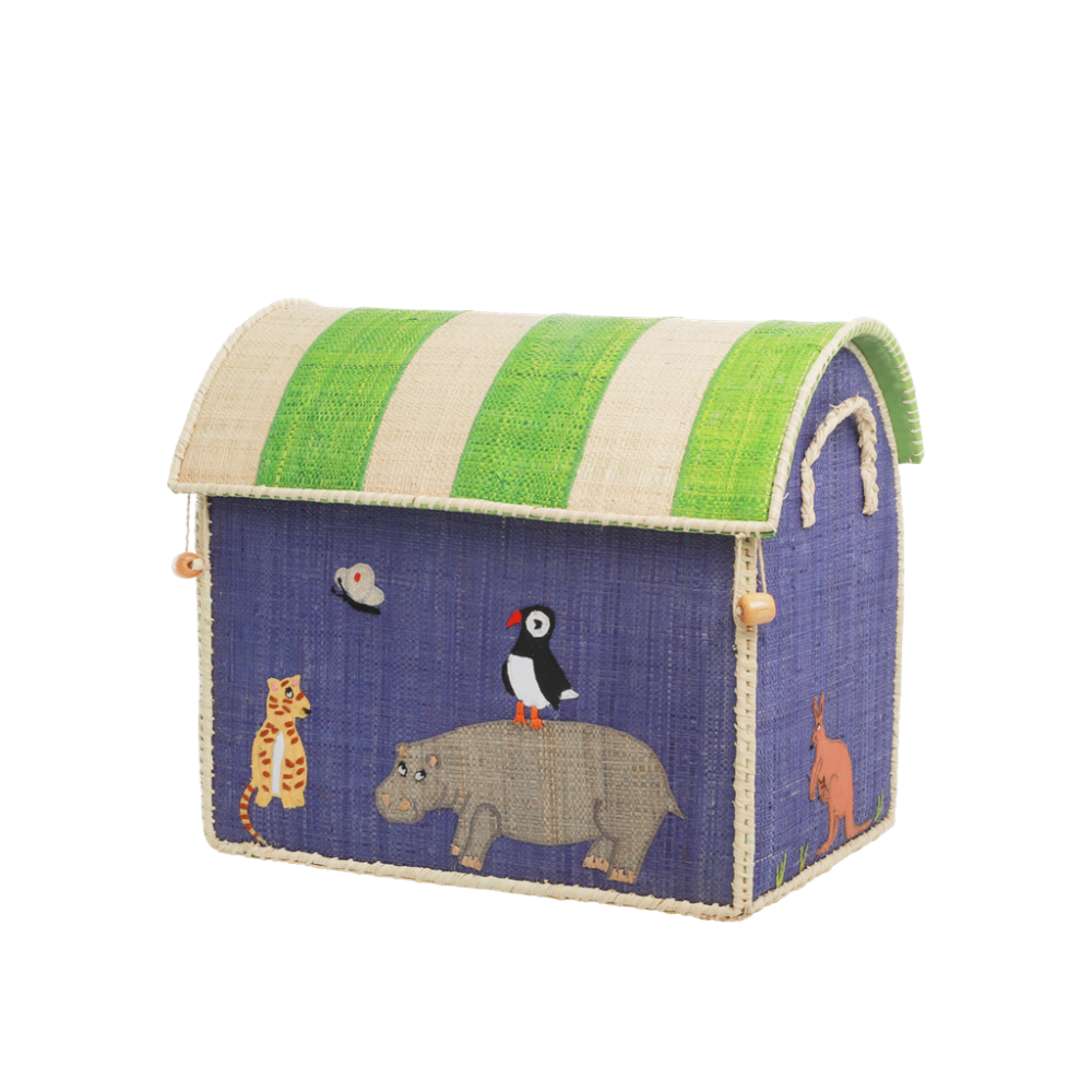 Rice Dk Small Animal Theme Raffia Toy Basket - Vibrant Home