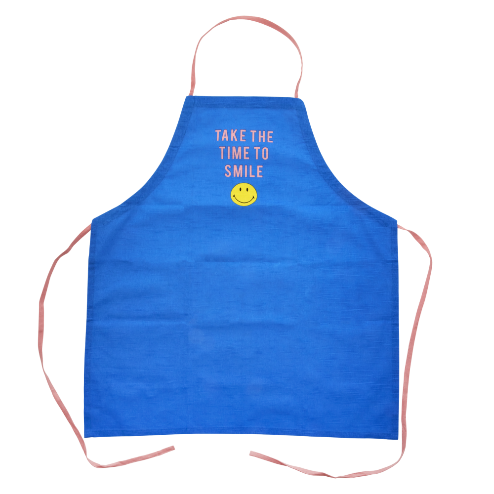 Smiley Print Blue Apron By Rice DK