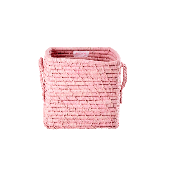 Soft Pink Raffia Coloured Small Square Storage Basket Rice