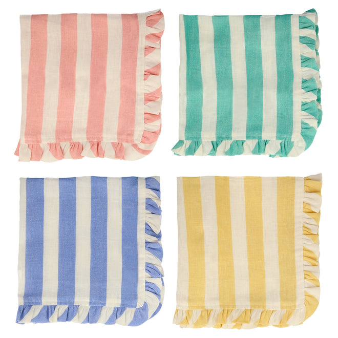 Set of 4 Striped Linen Napkins By Meri Meri