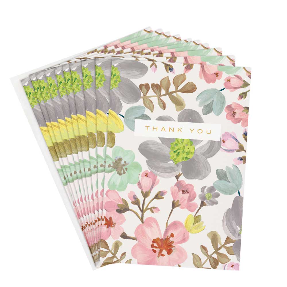 Thank You Floral Note Cards Pack of 10 By Caroline Gardner