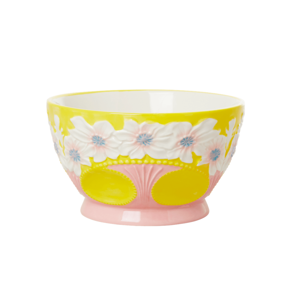 Ceramic Bowl with Embossed Yellow Flower Design Rice DK