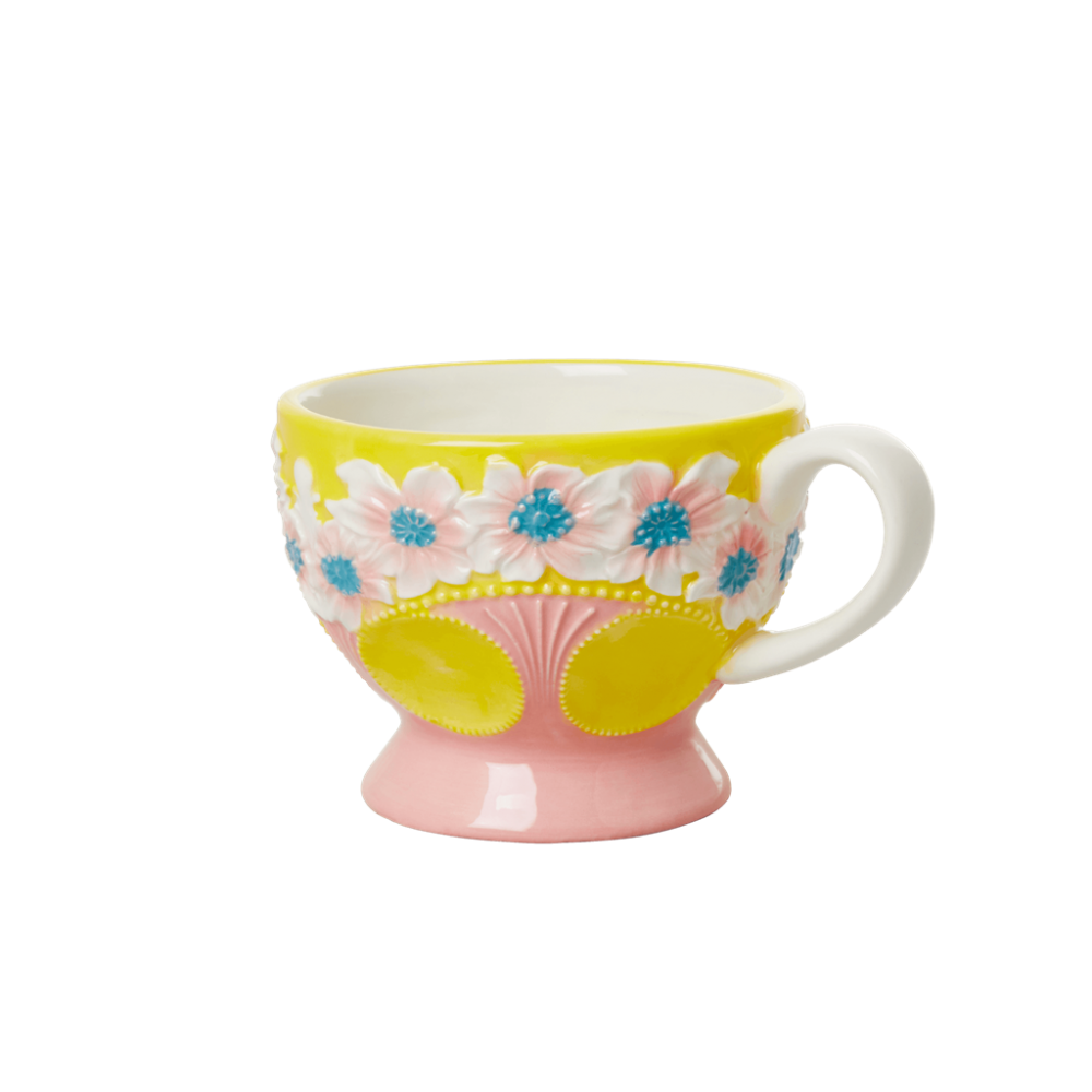 Ceramic Mug with Embossed Yellow Flower Design Rice DK
