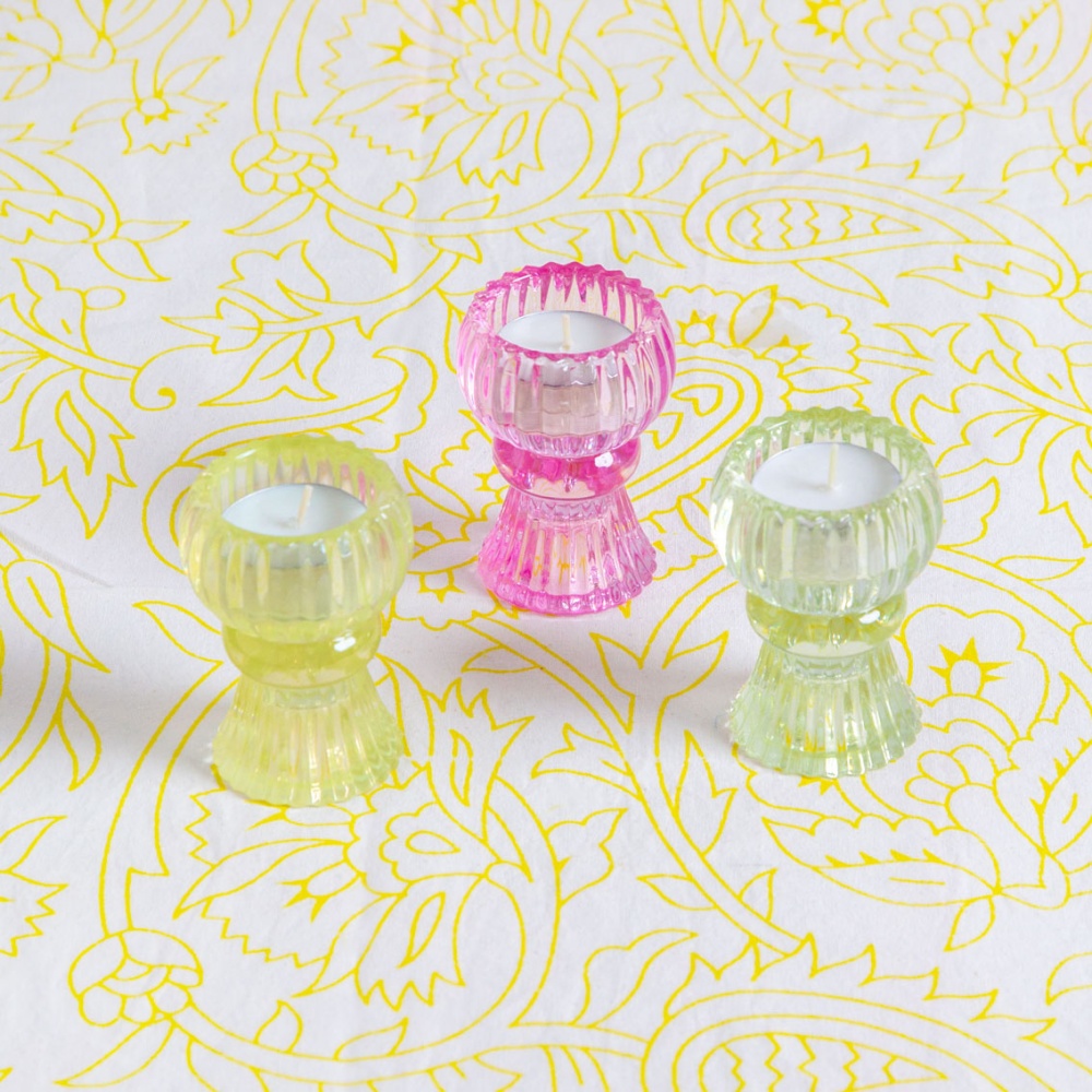 Small Yellow Glass Candle Holder by Talking Tables