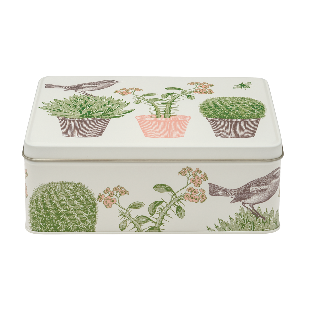 Cactus Bird Print Rectangular Tin Thornback Peel Vibrant Home