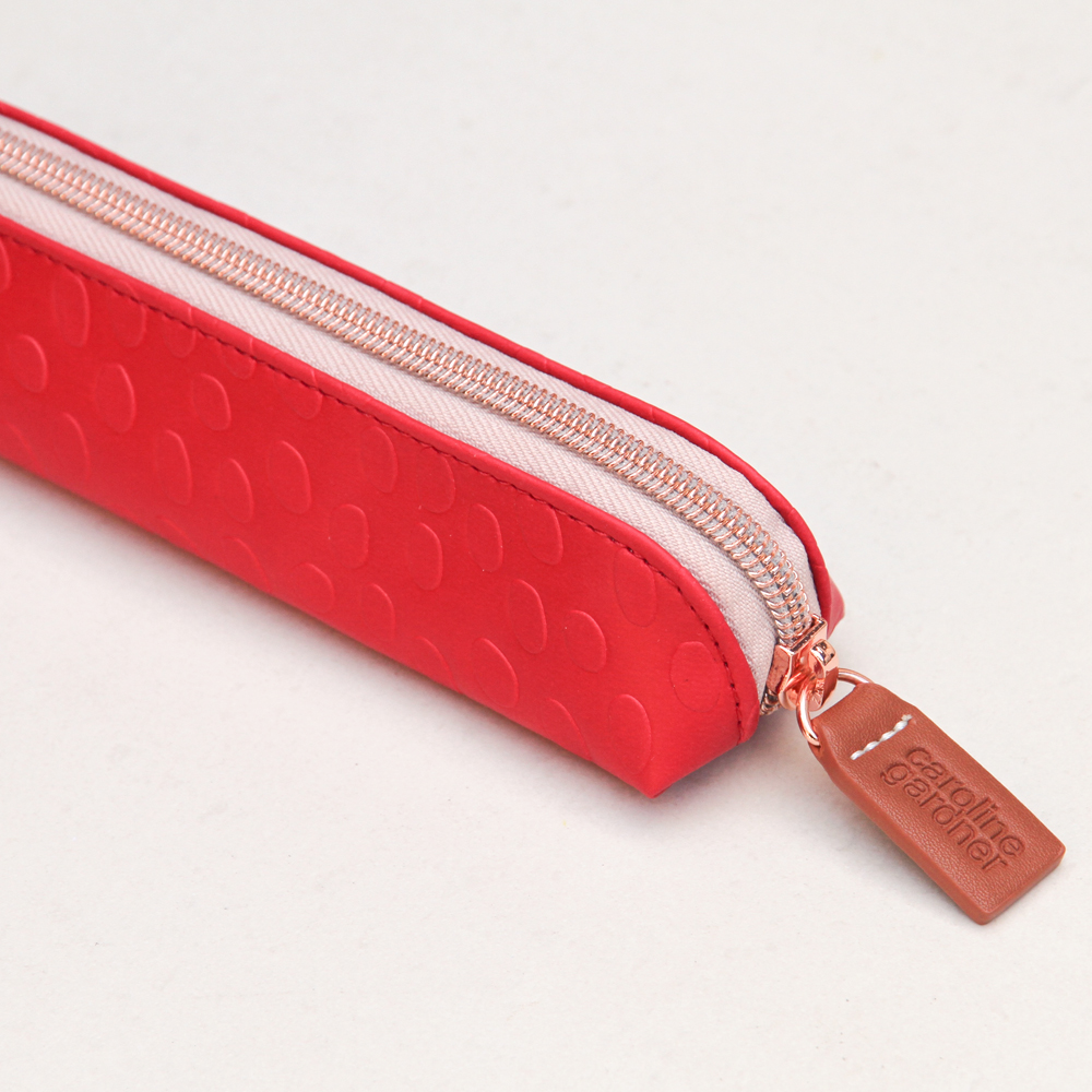 Caroline Gardner Red Dotty Embossed Slim Pencil Case - Vibrant Home
